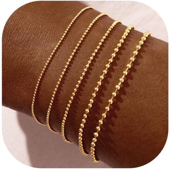 Gold-Style 10 Dainty Stack Beaded, Snake, Rope Bracelets Jewelry Gifts for Women - Picture 1 of 9